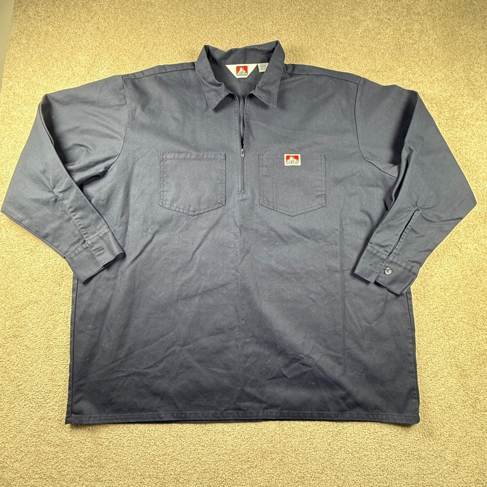 Ben Davis Mens Navy Blue Half Zip Long Sleeve Work Shirt XXXL 3XL Heavyweight
